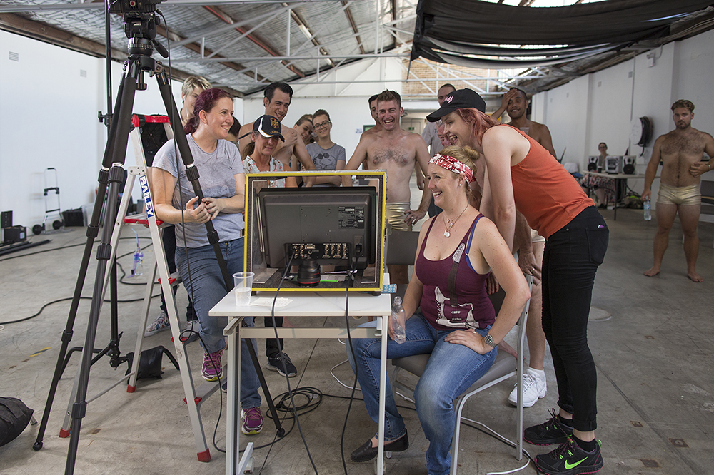 On set watching dailies